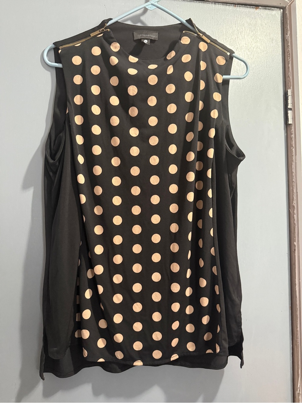 Worthington Black & Cream Polka Dot Cold-Shoulder Tank